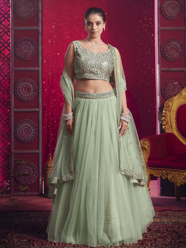 Pista Green Premium Net Lehenga Choli